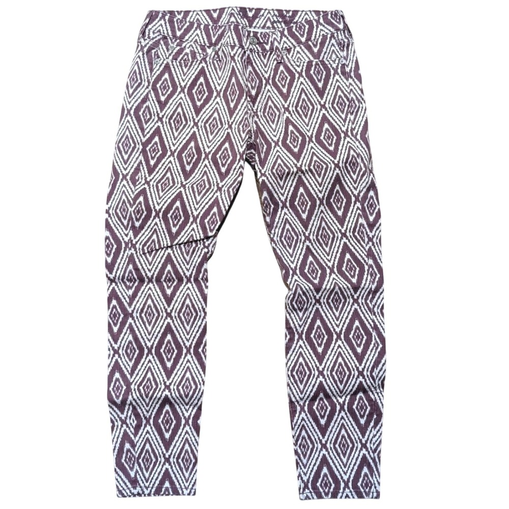 7 FOR ALL MANKIND Cropped Gwenevere JEANS Womens 27 Plum IKAT Print Ankle Skinny
